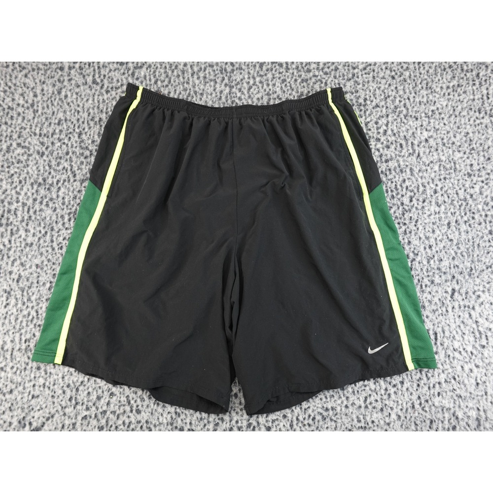 Nike Running Shorts Mens 2XL Black Dri-FIT Green Neon Stripe 459633-020